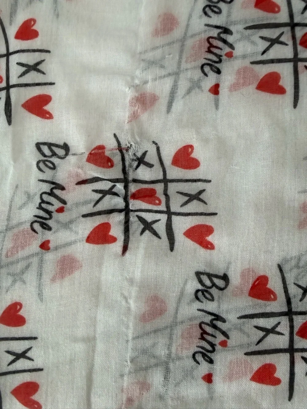 Romantic Heart Print Scarf Red White Valentine Sheer Lightweight Wrap “Be Mine”